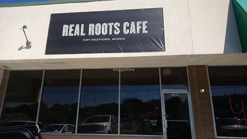 Front of the building at Real Roots Cafe in Fort Oglethorpe