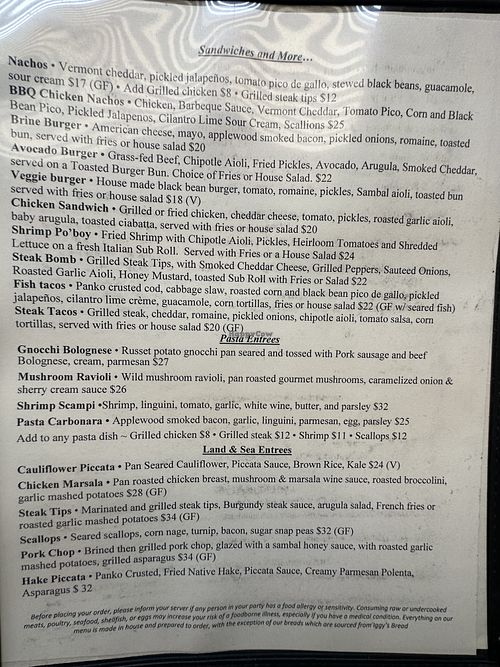 Menu meals  at Brine in Eastham