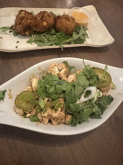 Artichoke fritters & peanut cauliflower  at Brine in Eastham