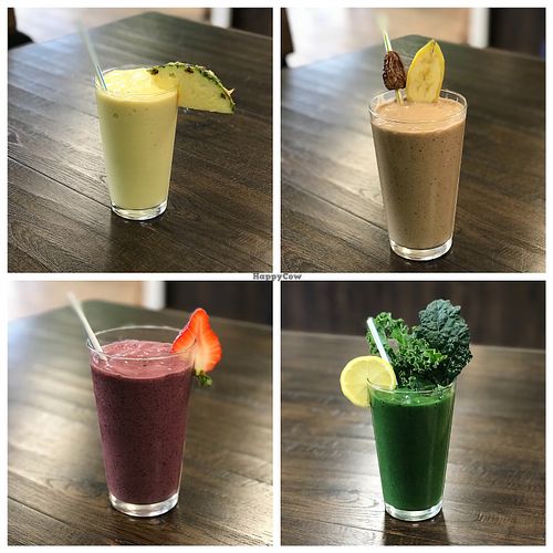 Organic Smoothies: Tropical, Pure Chocolate, Berry Lassi & Green Monster at Eda's Garden in Yorktown Heights