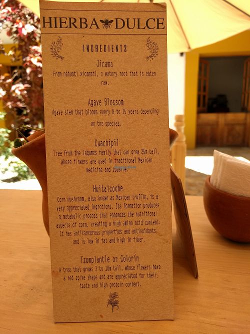 Ingredients explanation at Hierba Dulce in Oaxaca