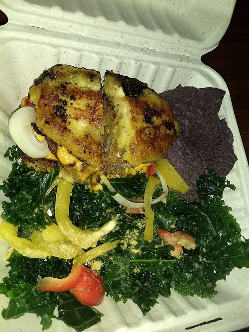 Friday is burger day!  On a plantain bun! 😯 at Garden of Eat'n in Springfield