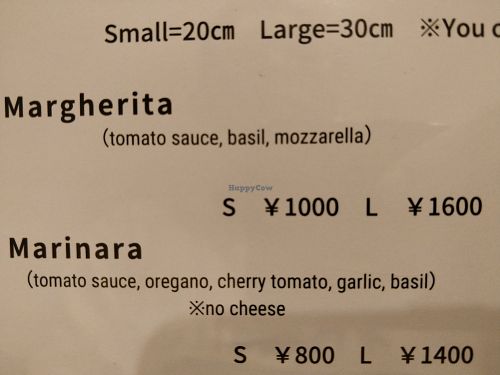 Vegetarian and vegan pizzas at Bambino in Niigata