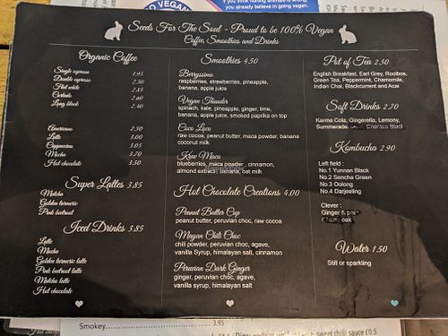 non-alcoholic drinks menu at Seeds for the Soul in Edinburgh