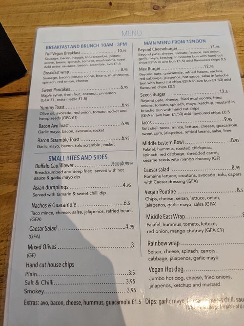 Menu at Seeds for the Soul in Edinburgh
