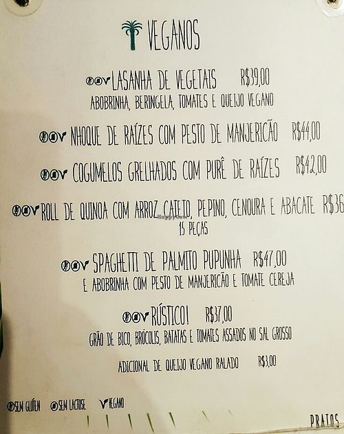 vegan menu at Casa Graviola - Leblon in Rio De Janeiro