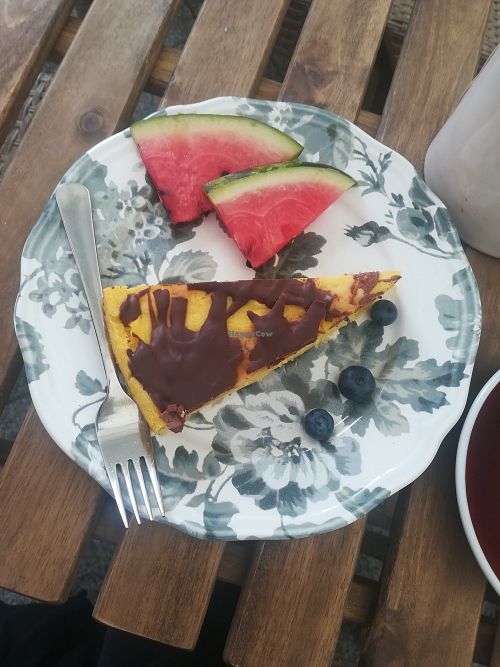 Orage and chocolate cake, vegan and gluten free at W Filizance Cafe in Poznan