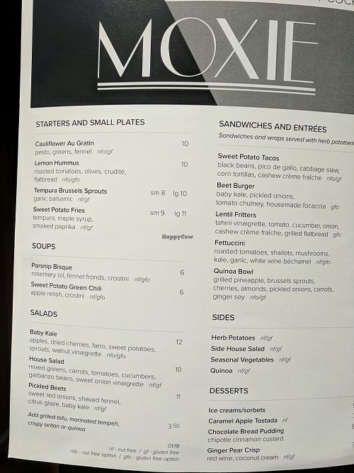 lunch menu at Moxie in Colorado Springs
