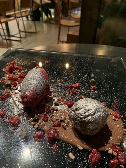 Chocolate truffle desert  at Justo Restaurant in Medellin