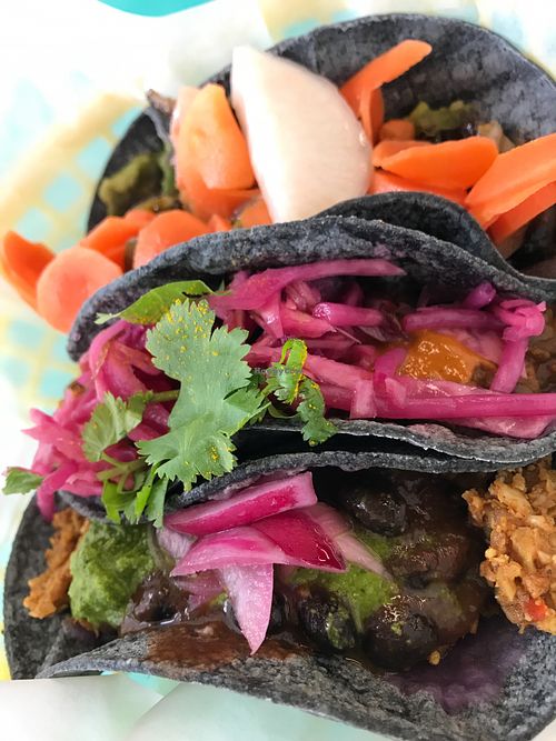 Oh the trio of joy in vegan tacos! at Fox Loves Taco in Washington