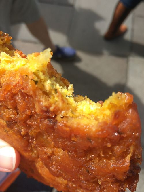 Onion bhaji - more food for on the go, between Fringe shows. at Real Foods in Edinburgh