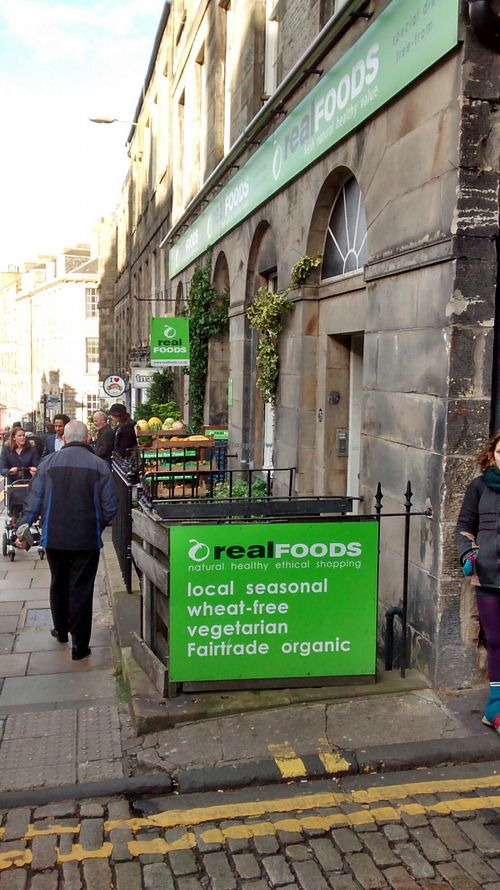Real foods exterior Broughton Street. at Real Foods in Edinburgh