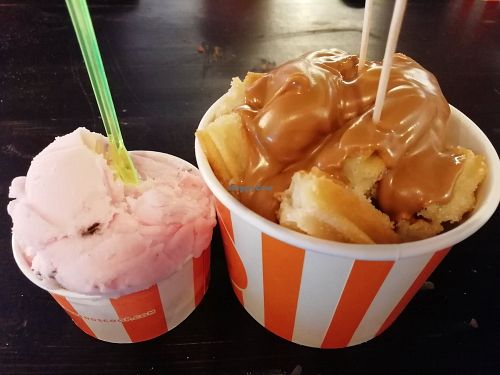Turkish delight ice cream, and churro bites topped with Biscoff at Loop & Scoop in Glasgow