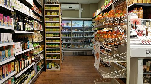 Interior and refrigerated vegan section at Müller Reformhaus - Forchstrasse in Zurich