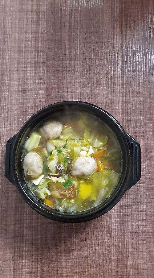 Dumpling soup at Okay Vegan Cafe in Ulaanbaatar