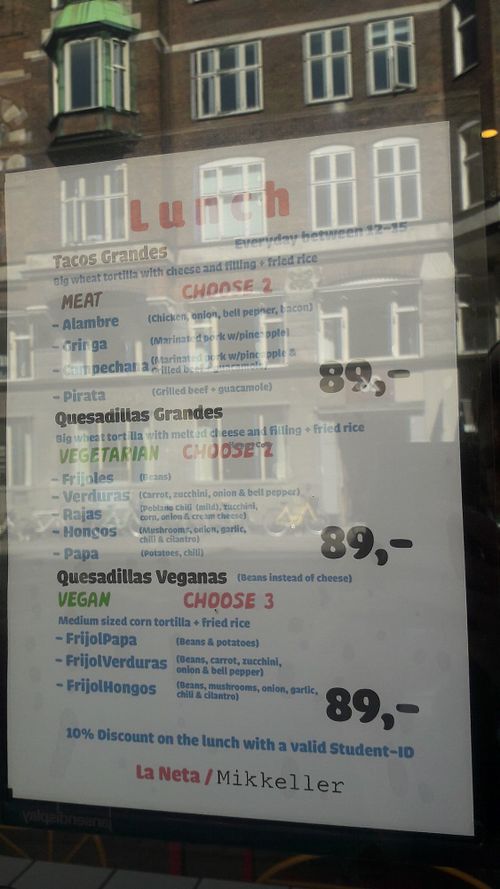 Lunch menu at La Neta in Copenhagen