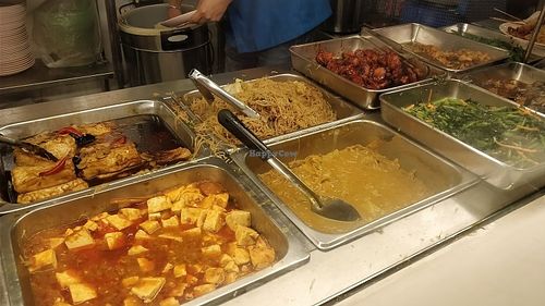 buffet spread selection  at Food Junction Vegetarian Stall in Central Singapore