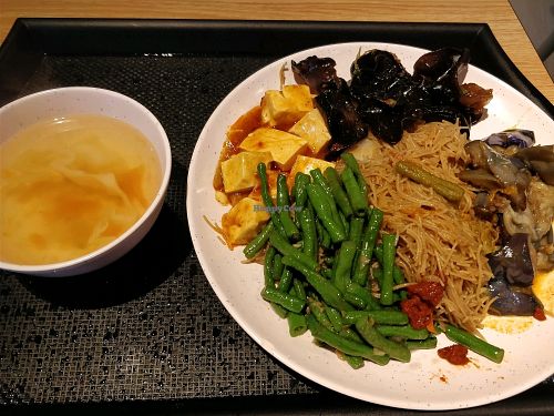 vermicelli with long bean, black fungus, tofu, brinjal at Food Junction Vegetarian Stall in Central Singapore