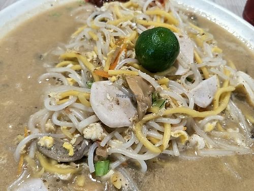 fried Hokkien (mock) prawn noodle  at Long Quan Vegetarian Stall in North Singapore