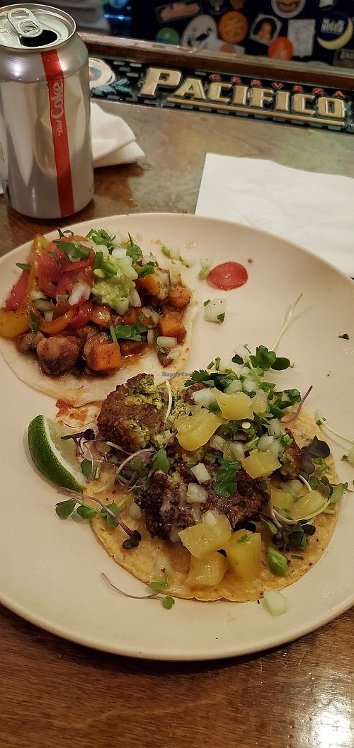 Butternut Squash & Mushroom tinga and Falafel taco at Bull Street Taco in Savannah