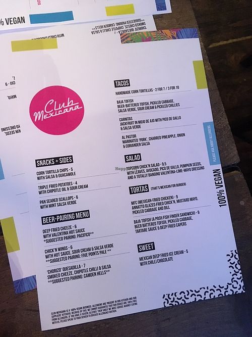 menu at The Spread Eagle in East London