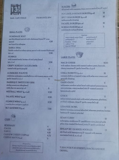 Menu 1 (June 2022) at The 13th Note in Glasgow