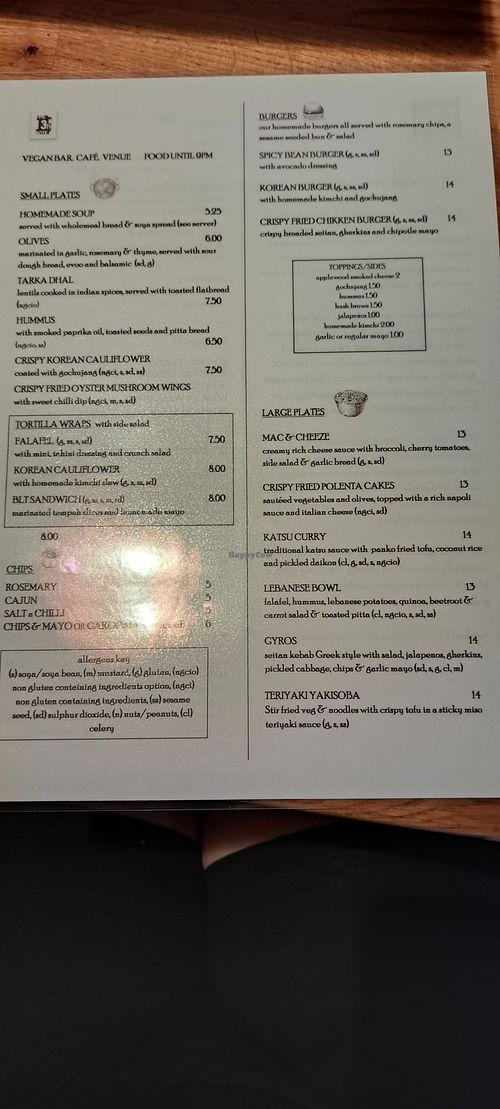 Menu - small plates and mains at The 13th Note in Glasgow