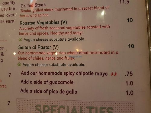 part of menu at Lupita in London