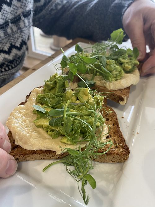 Smashed avocado and hummus toast  at The Guard Room in Plymouth