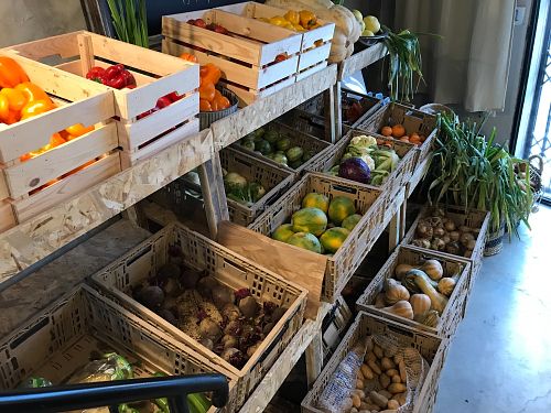 Organic produce at Meshek Barzilay Deli in Tel Aviv