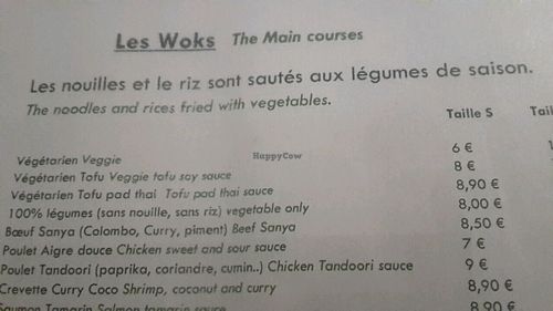 Options véganes at Sanya Cuisine au Wok in Clisson
