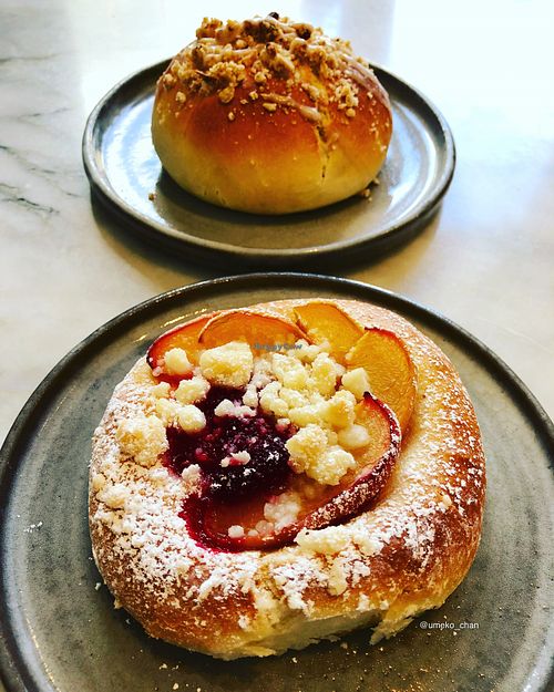 Plum filled bun and a plum/raspberry bread  at Zaczyn in Krakow