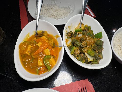 Tofu jalfrezi and bindi (okra) dopyaaz  at Flavors of India in Bradenton