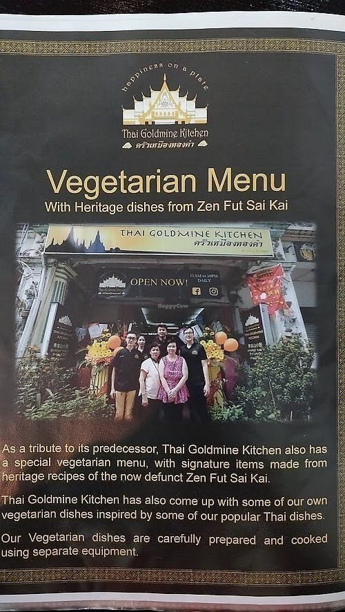 vegetarian menu from the predecessor  Zen Fut Sai Kai vegetarian restaurant at Thai Goldmine Kitchen in Central Singapore