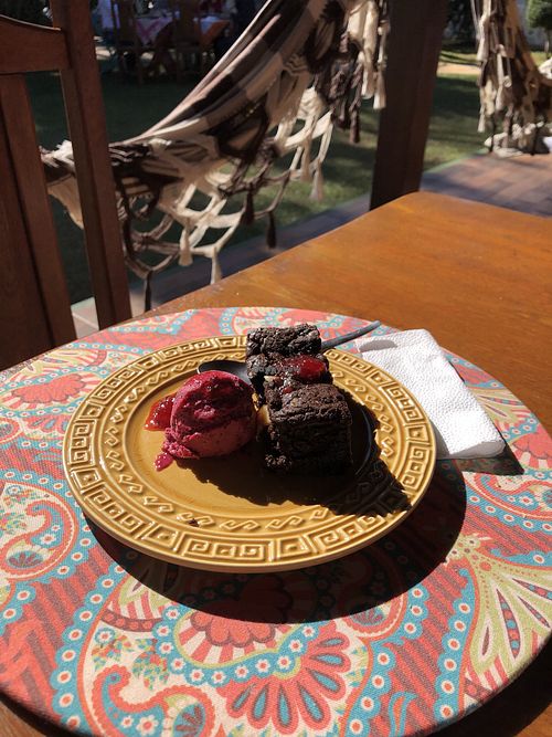 Brownie with ice cream at Soul Vegan in Aguas Da Prata