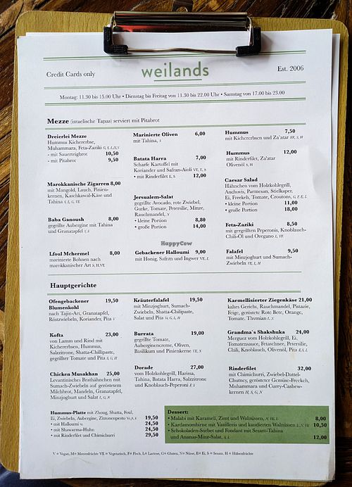 Menu page at Weilands Wellfood at Weilands Wellfood in Berlin