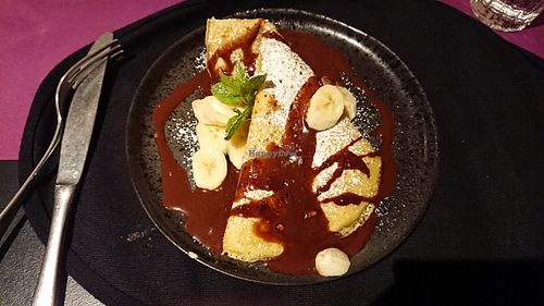 Delicious banana and chocolate crepe on a full moon day at V-mOnd in Thun