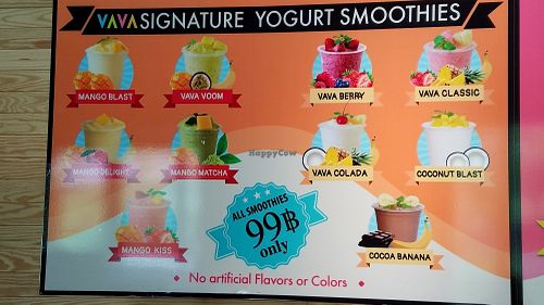 Smoothie menu signage at USM - VAVA Frozen Yogurt in Koh Samui