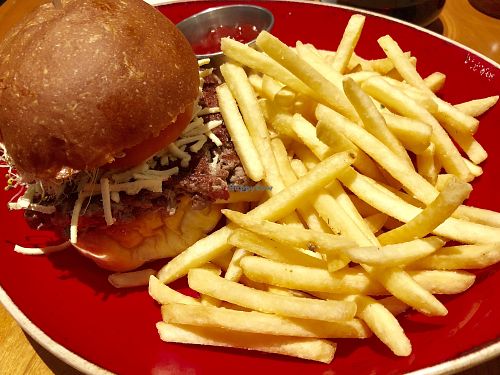 The Impossible Burger, with vegan cheese, sprouts, whole seed mustard, and tomato.  at Broad Table Tavern in Swarthmore