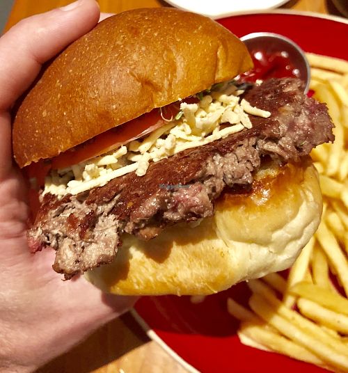 The Impossible Burger, with vegan cheese, sprouts, whole seed mustard, and tomato.  at Broad Table Tavern in Swarthmore