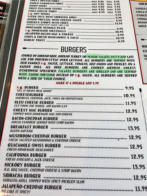 Veggie falafel patty at R G Burgers in Carmel-by-the-sea