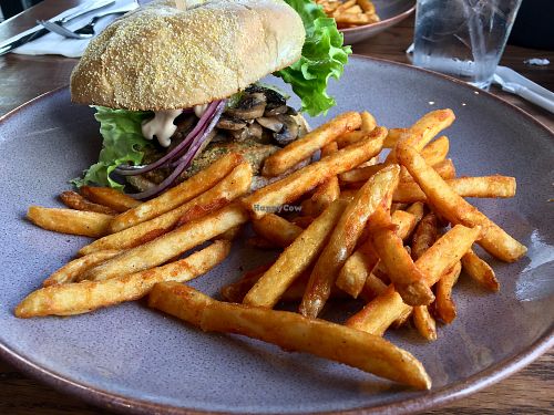 Veggie falafel burger & seasoned fries at R G Burgers in Carmel-by-the-sea