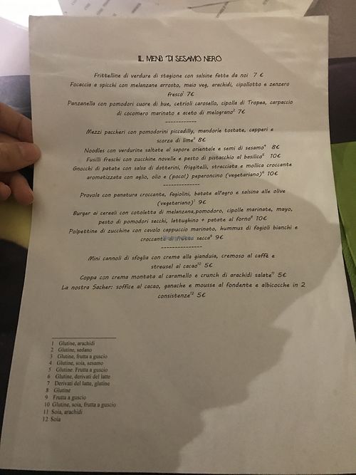 Menu (daily plates are out of the menu) at Sesamo Nero in Pescara