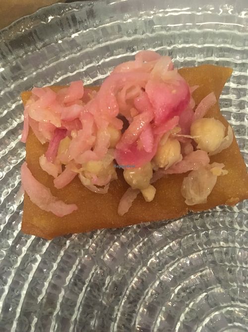 Fried pumpkin slice with onions and chickpeas  at Sesamo Nero in Pescara