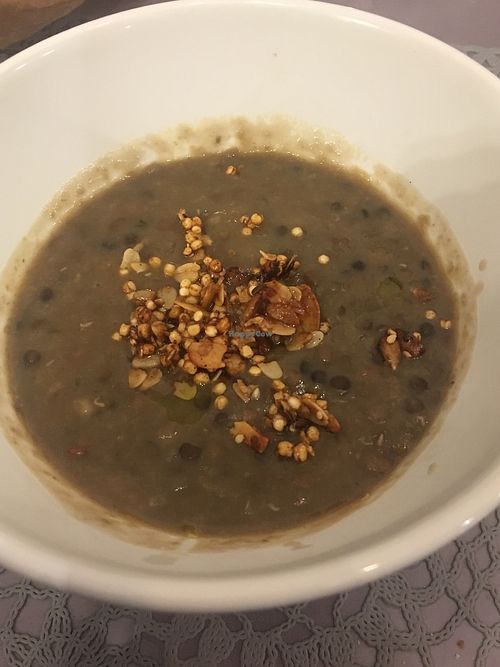 Lentil soup with puffed quinoa and nuts  at Sesamo Nero in Pescara