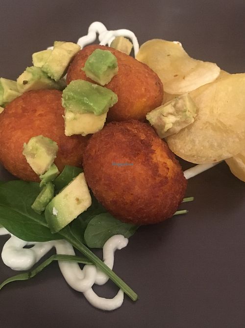 Pumpkin balls with fried potatoes and avocado  at Sesamo Nero in Pescara