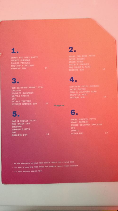 menu at Palace in Mount Maunganui