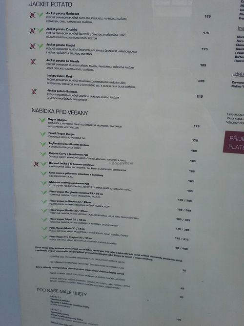 Vegan options (Dec 2018) at La Strada in Brno