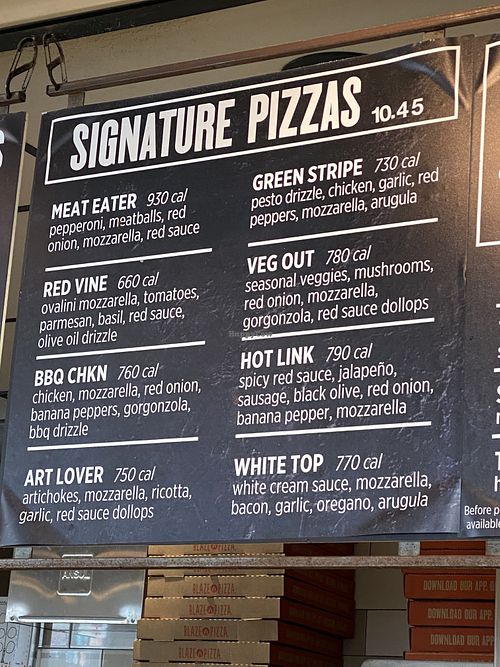 Menu  at Blaze Pizza in Storrs
