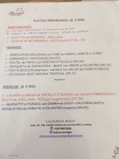 Menu at Las Buenas Migas - El Gato Vegano in La Reina